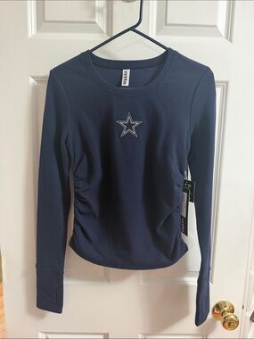NFL Dallas Cowboys Navy Long-Sleeve Ruched Tee